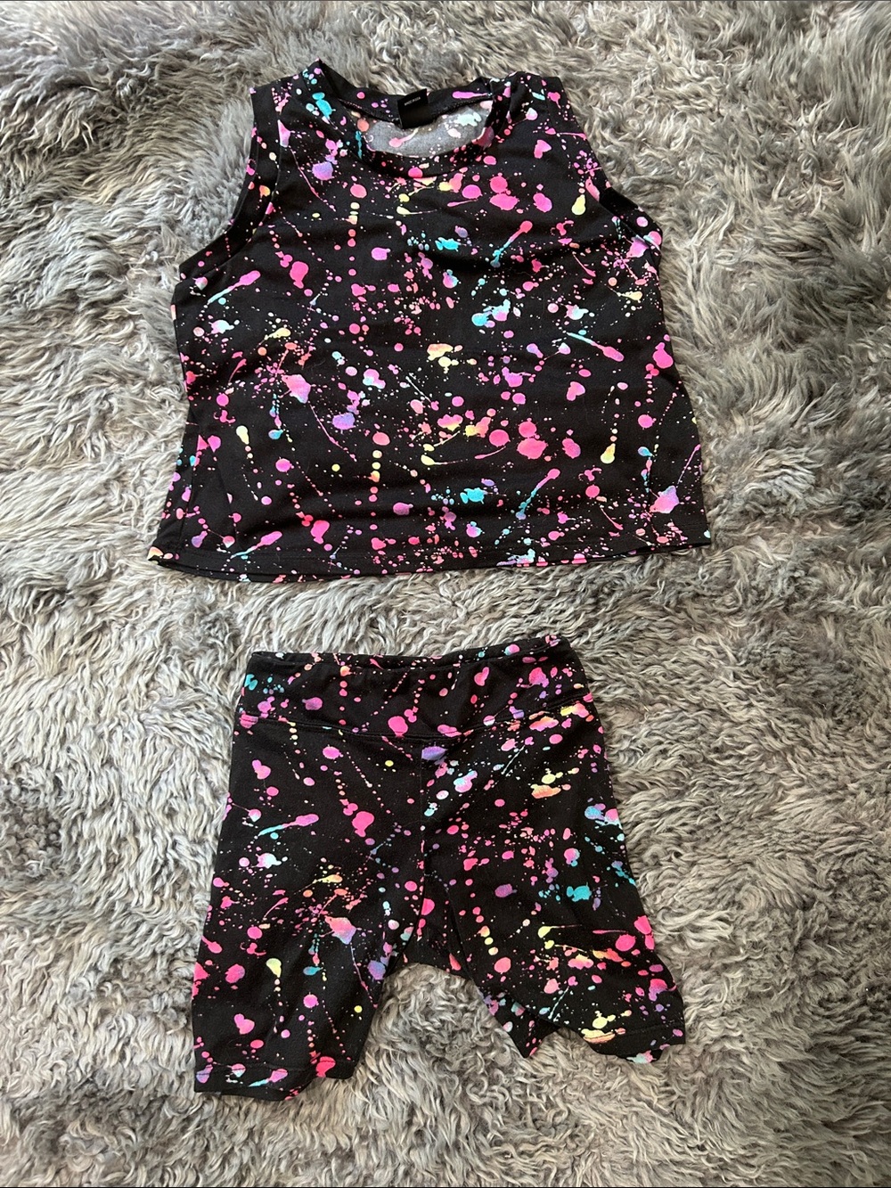 Kids Black Splatter Print Matching Set - Tank Top & Shorts